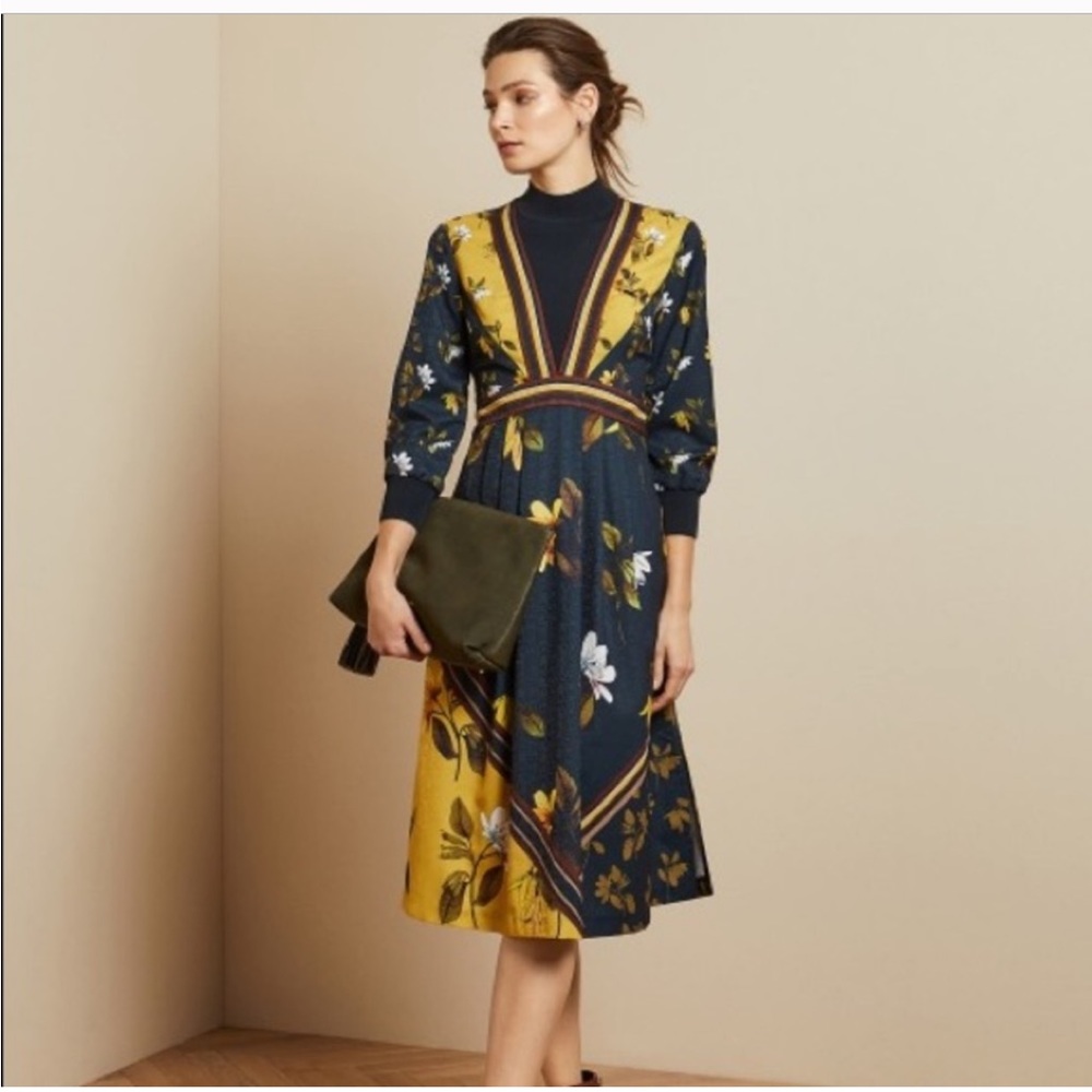 NWT Ted Baker London Savanna Mockable Neck Midi Dress In Dark Blue Sz 6